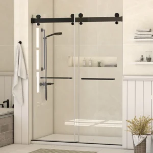 57-60 in W x 78 in H Frameless Shower Door with Advanced Closing System（Black）