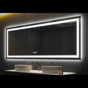 94 in. W x 36 in. H Rectangular Tempered Glass Frameless Anti-Fog Dimmable Wall Mounted Bathroom Vanity Mirror