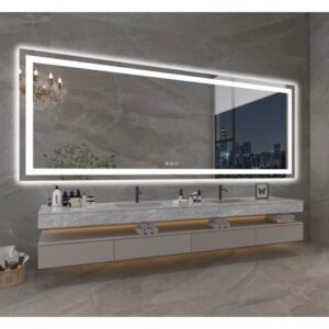 84 in. W x 32 in. H Rectangular Tempered Glass Frameless Anti-Fog Dimmable Wall Mounted Bathroom Vanity Mirror