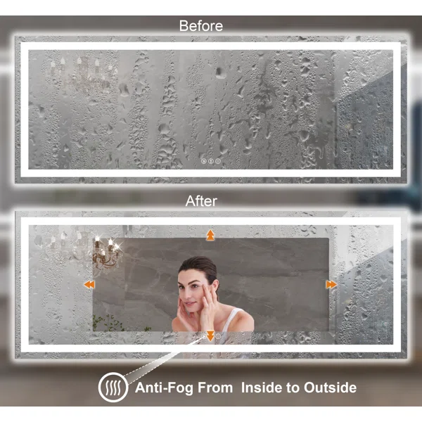 84 in. W x 32 in. H Rectangular Tempered Glass Frameless Anti-Fog Dimmable Wall Mounted Bathroom Vanity Mirror - Image 2